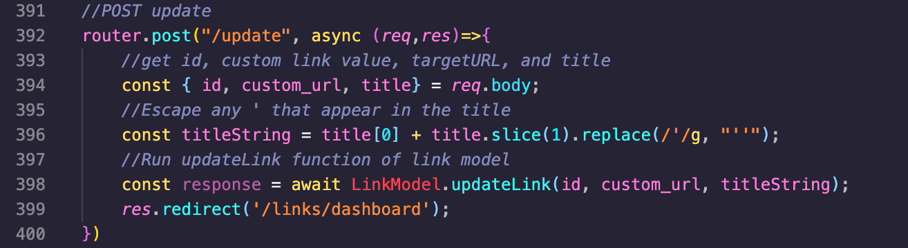 POST update route code