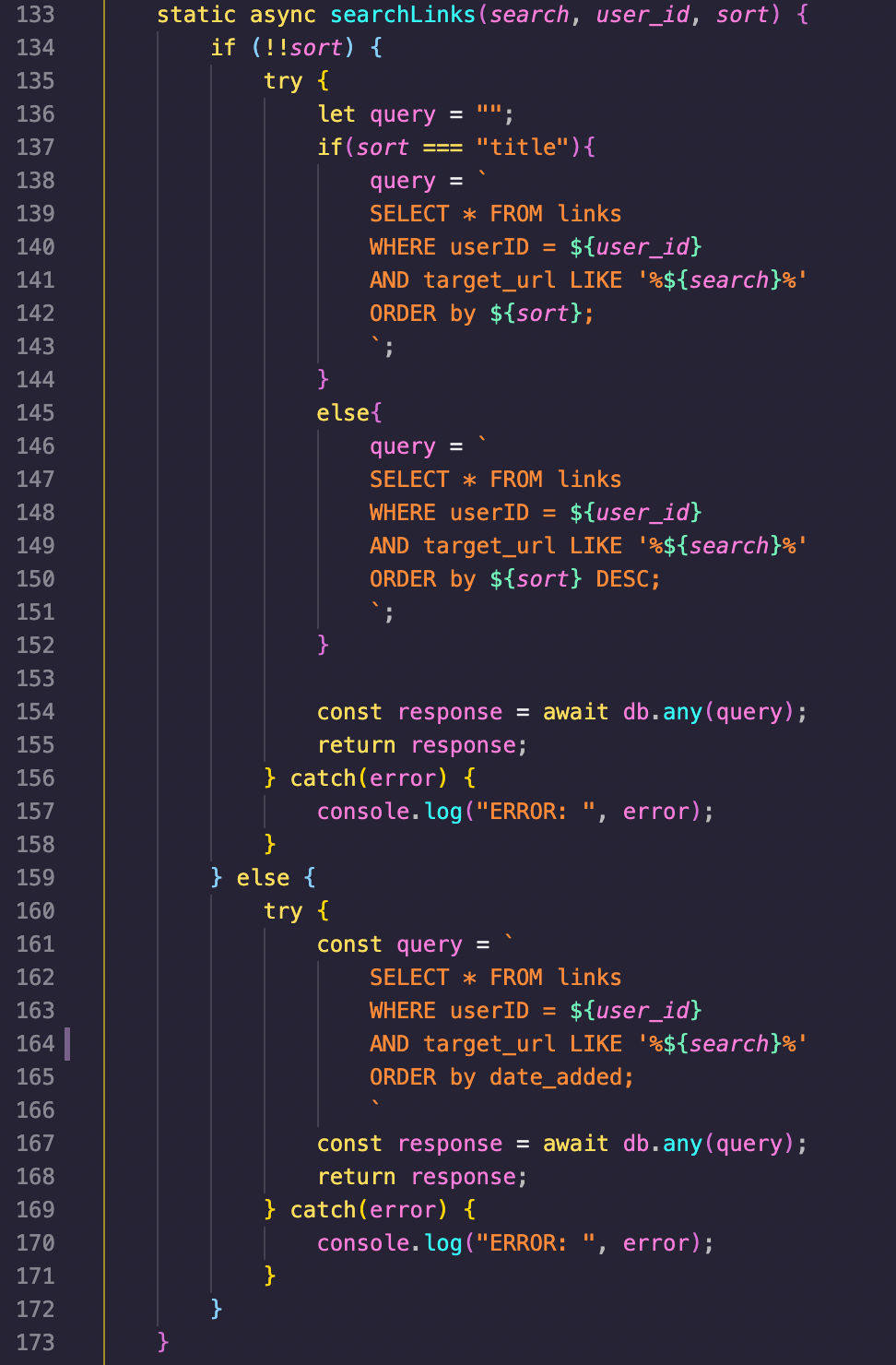 searchLinks code snippet